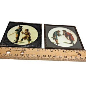 Vintage Magic Lantern Glass Slides one of soldier and boy one of two jesters